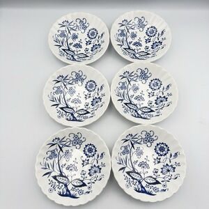 Set Of 6 J &G Meakin Classic White Nordic Blue Onion Ironstone 5" Dessert Bowls